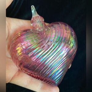 Glass Eye Studio Birthstone Heart Glass Ornament Pink Purple Iridescent